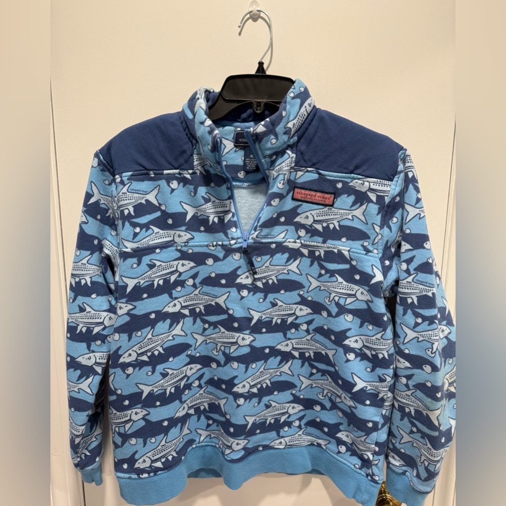 Vineyard Vines Fish Print Quarter Zip Pullover XL